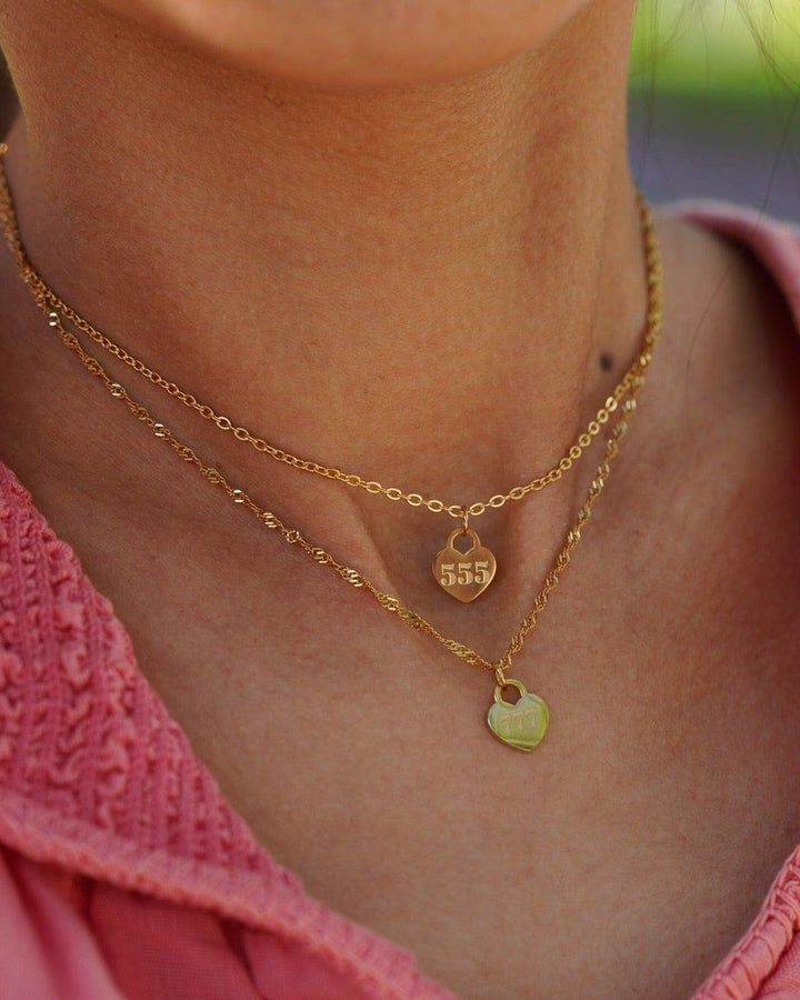 Dainty Angel Number Heart Necklace model