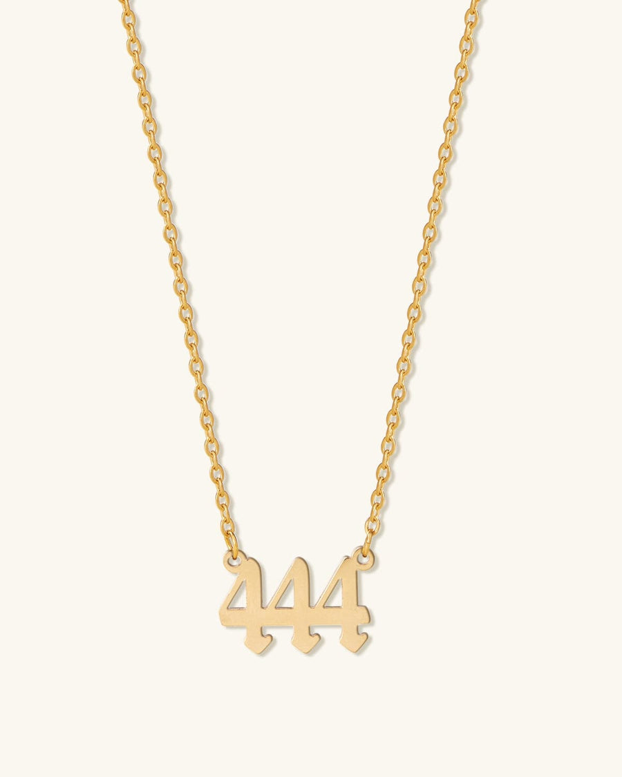 Detail Image - 14K Gold angel number 444 necklace with pendant on cable chain