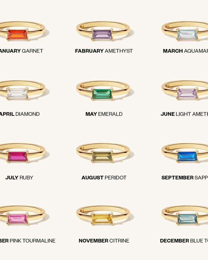 Dainty Baguette Birthstone Ring