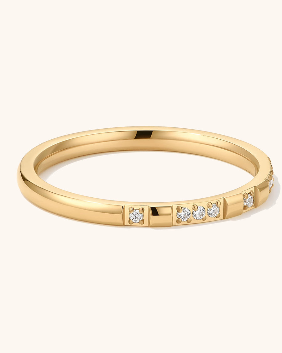  Octo Stackable Ring with multiple sparkling stones in 14k gold plated stainless steel worn on model