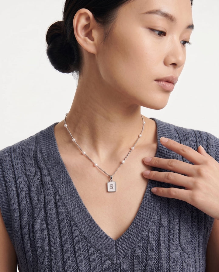 Mother of Pearl Initial Necklace model