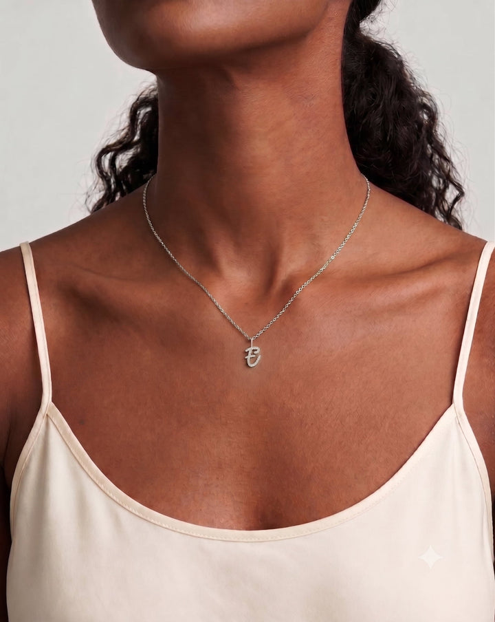 Pavé Diamond Initial Necklace model