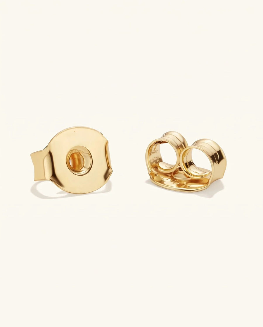 Detail Image - 14K gold earring backs for the Diamond Pearl Drop Studs, shown in close-up view